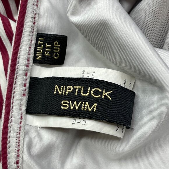 Niptuck Swim 12 Red White Striped One Piece Swim Suit Swim Wear Bathing Suit - Picture 7 of 12